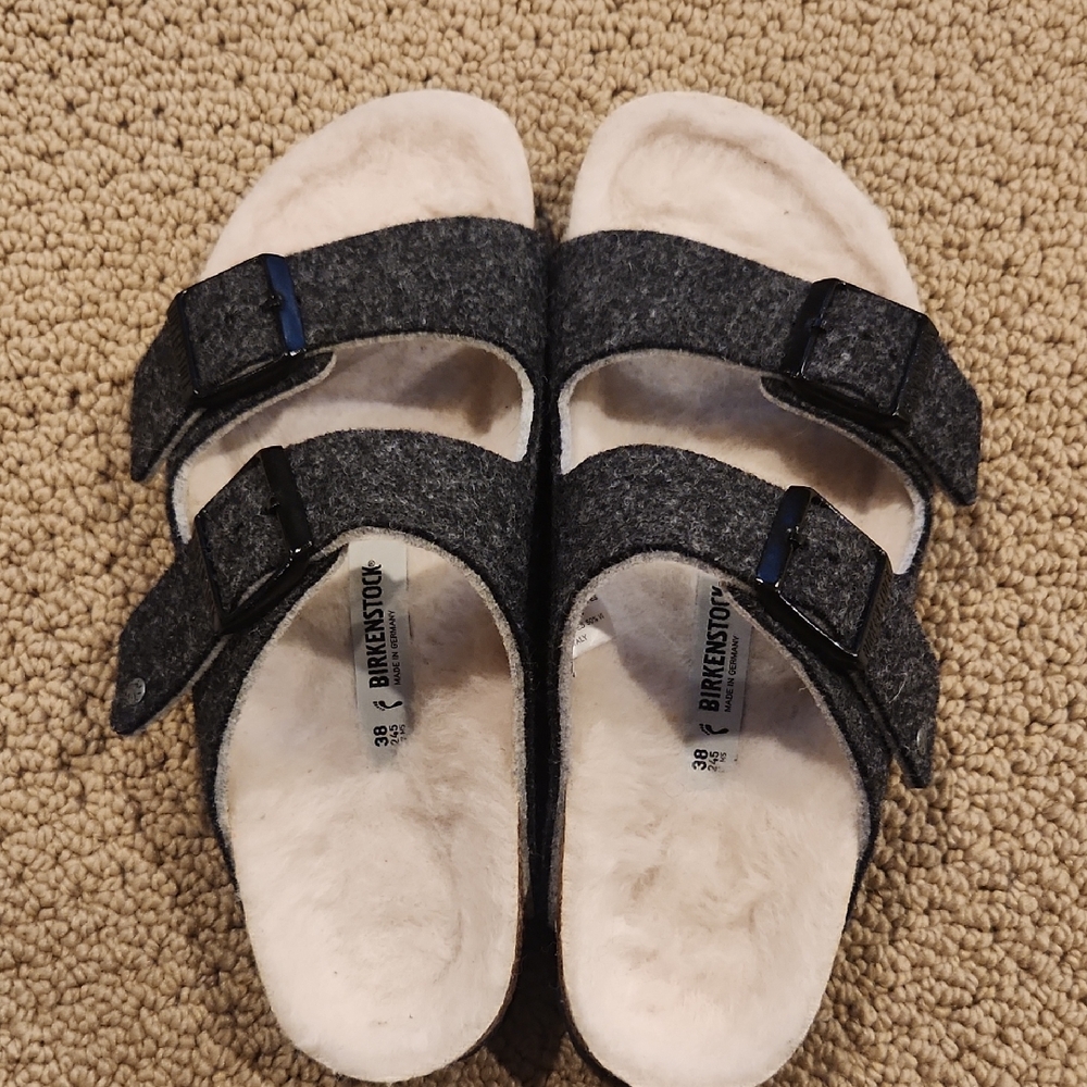 Birkenstock Charcoal Wool Sandals
